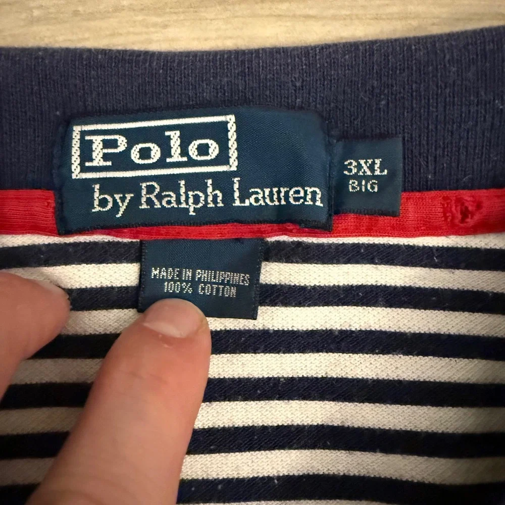 Polo Ralph Lauren Shirt Mens 3XL Big Navy White Striped Short Sleeve Cotton Polo